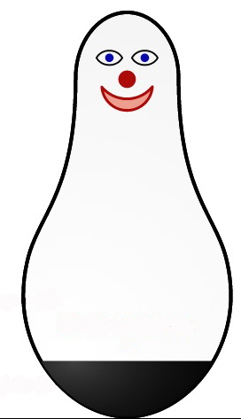 An illustration of a bobo doll. The doll has a broad, rounded base and then become progressively narrower up to its head.