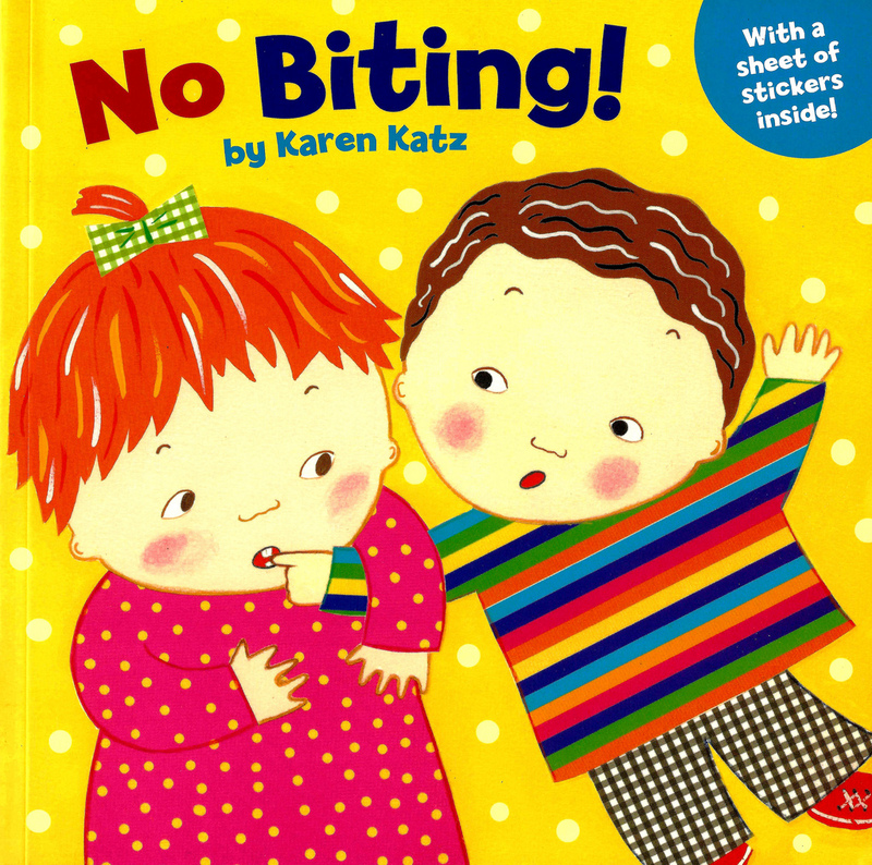 The cover of a children's book by author Karen Katz, titled "No Biting".