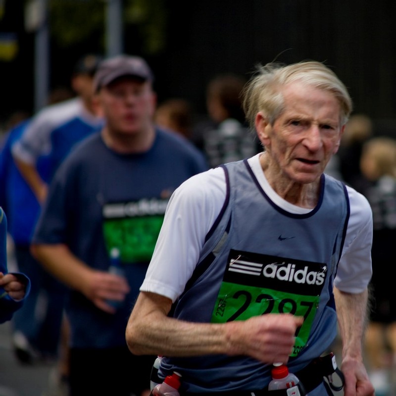 A senior citizen races in the Dublin City Marathon.