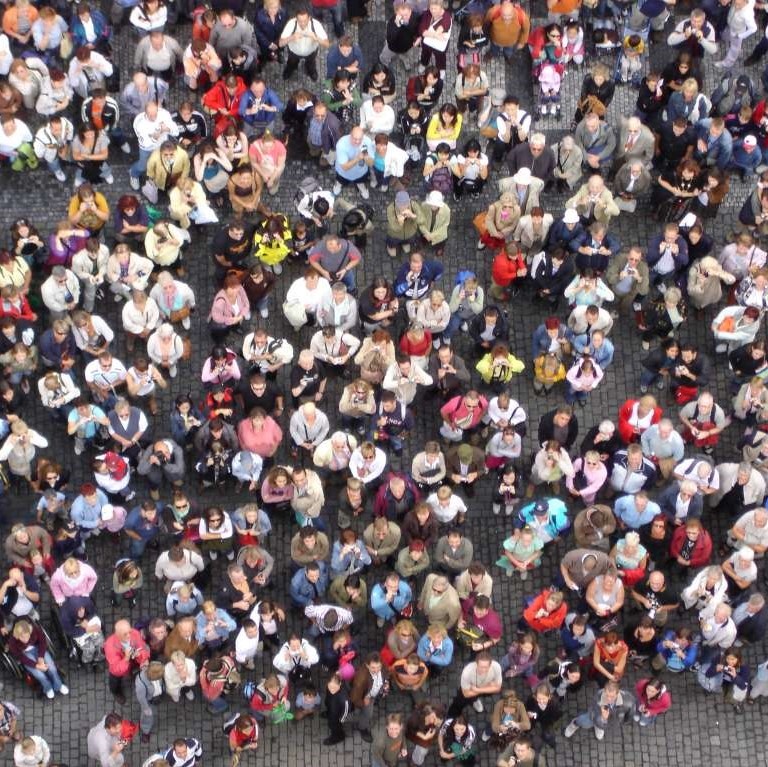 Ariel view of a large crowd.