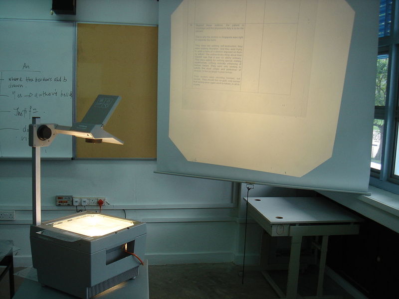 An overhead projector - a common 20th century classroom technology.