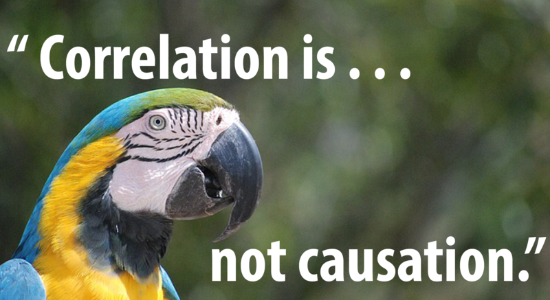 A parrot quoting the famous phrase, "Correlation is not causation".