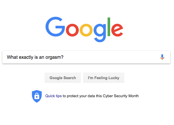 A Google search field with the question "What exactly is an orgasm?".