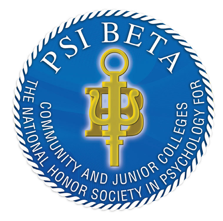 An image of Psi Beta Logo - blue circle with a yellow key that also has the appearance of the Greek letter "Psi" to denote "Psychology" and "b" for "Beta" and the words: "Psi Beta: The National Honor Society in Psychology for Community and Junior Colleges 