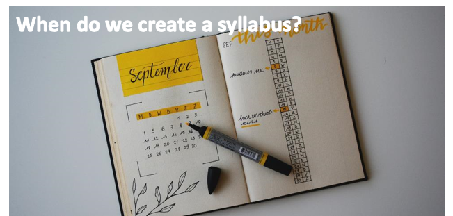 An image of a daily planner, this one is for the month of September. An image caption reads: "When do we create a syllabus?". 