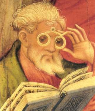 El cuadro “Apóstol de los vidrios” en el retablo de la iglesia de Bad Wildungen, Alemania. Pintado por Conrad von Soest en 1403, “Glasses Apostle” es considerada la representación más antigua de anteojos al norte de los Alpes.