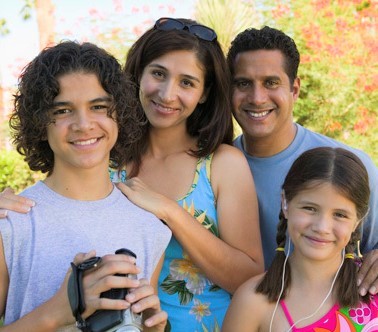 A traditional family including a mother, father, son and daughter. 