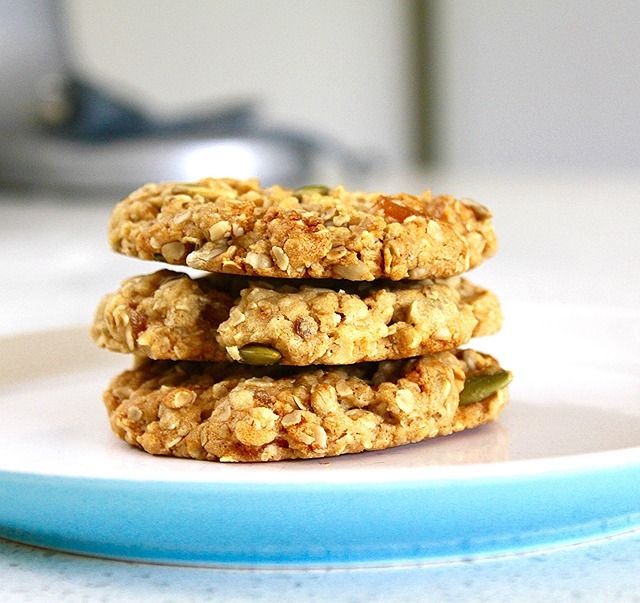 A stack of oatmeal cookies.