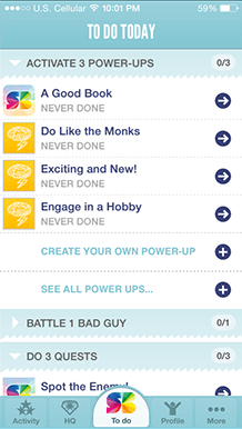 A sample screen from the SuperBetter app