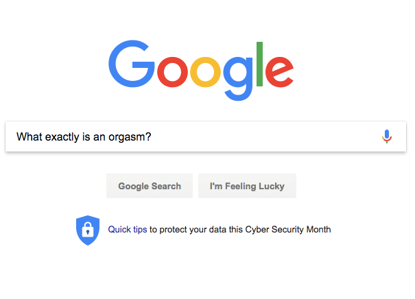 Un campo de búsqueda de Google con la pregunta “¿Qué es exactamente un orgasmo?”.